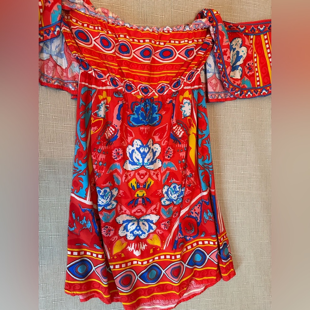 Flying Tomato Women’s Size L Off Shoulder Vibrant Colorful Short Boho Sundress - Picture 6 of 9